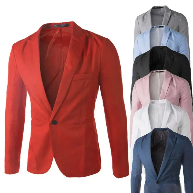 Мужская мода стиль на одной пуговице Блейзер Пальто с длинным рукавом