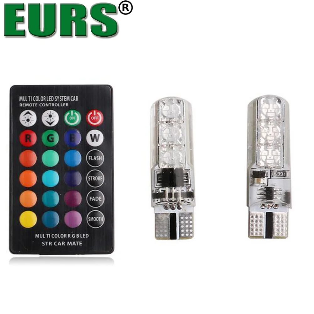 EURS (TM) 2 шт. светодиодный светильник для номерного знака T10 5050 6SMD RGB цвет с пультом