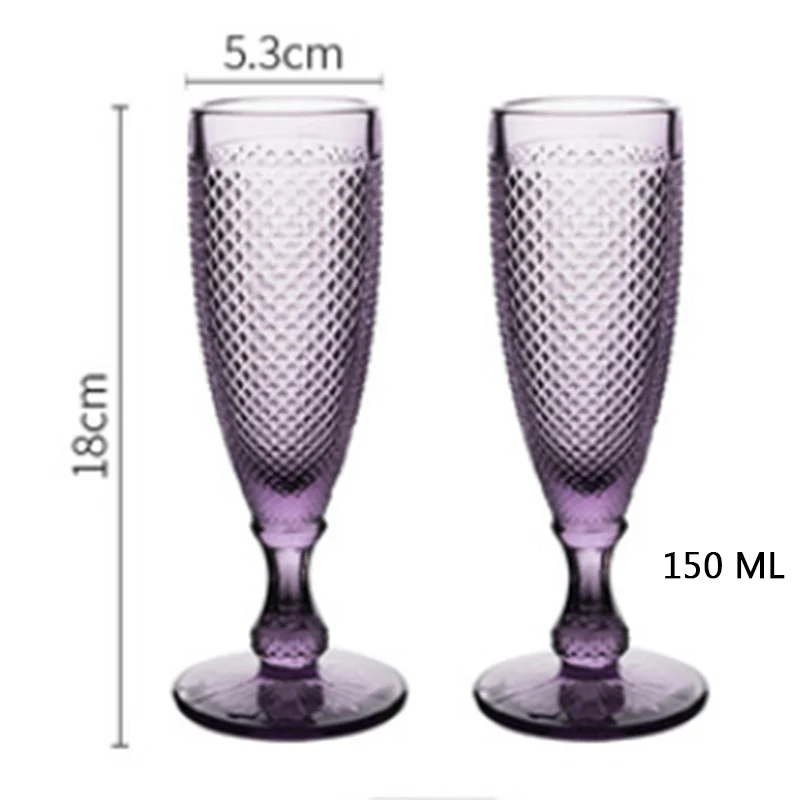 150ml Purple 2 pcs Свадебные бокалы для шампанского, вечерние бокалы для сока, креативные европейские бокалы с рельефным бриллиантом, не содержит свинец, утолщенные стеклянные дизайны с гравировкой - Цвет: 150ml Purple 2 pcs