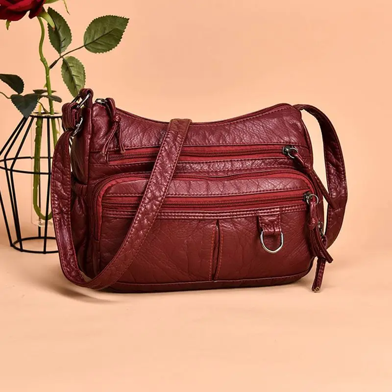 

Annmouler Women Small Bag Pu Leather Crossbody Bag Multipockets Soft Washed Leather Shoulder Bag 2 Colors Messenger Bag