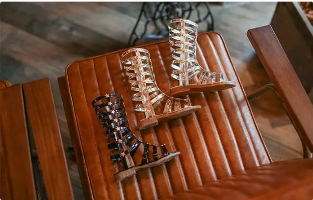 Длинные сандалии 2018 летняя Европейская обувь римские для девочек модные с