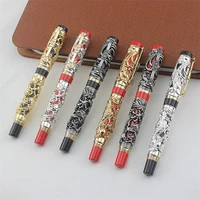 luxury gift pen jinhao grey and red 3d dragon and phoenix fountain pen 0 5mm metal ink pens office supplies