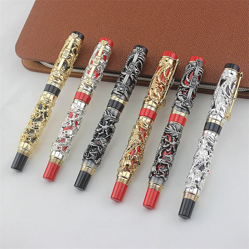 Роскошные подарочные ручки Jinhao серый и красный 3D Дракон Феникс перьевая ручка 0 5