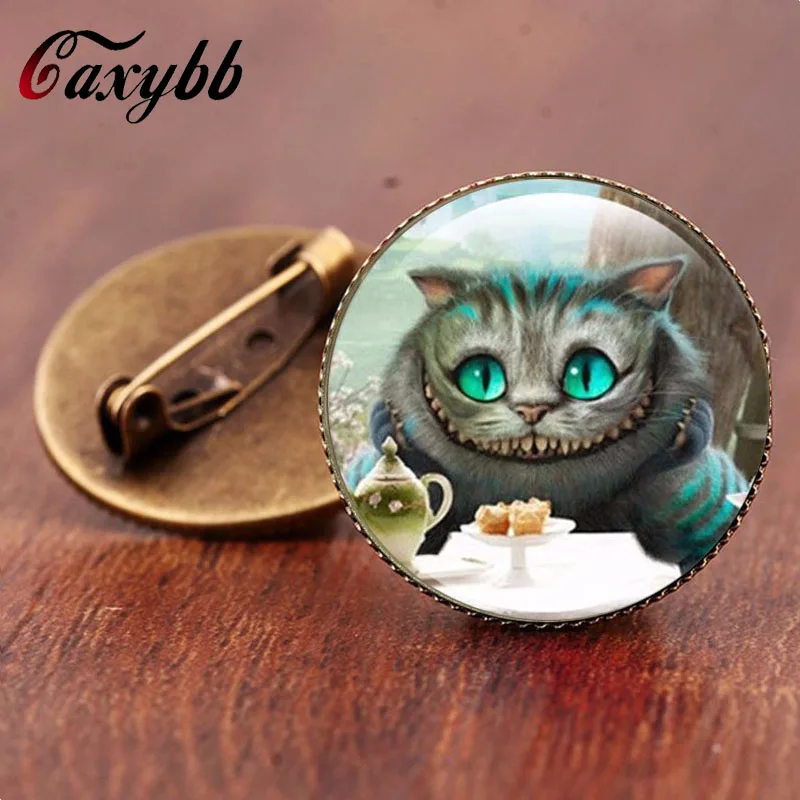 

Gaxybb Cheshire Cat brooch Vintage Bronze brooches High quality jewelry Glass art pictures