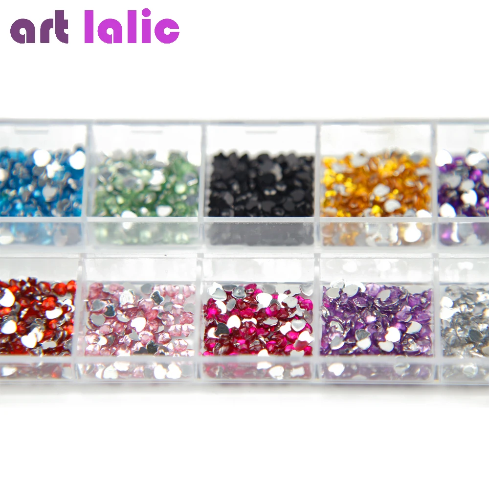 3000 Pcs Heart Shape Crystal Rhinestones Nail Art Gems With Case For Acrylic Tips UV Gel DIY Deco