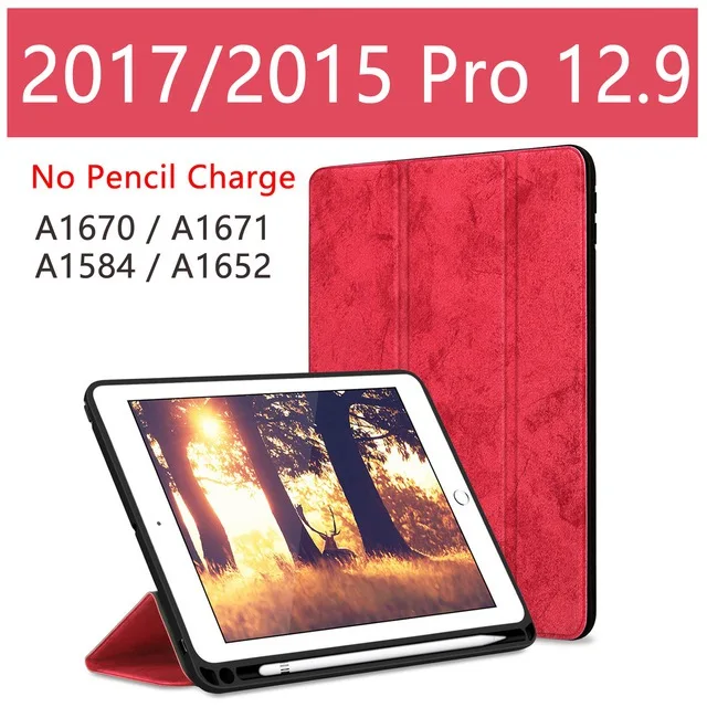 red17 Чехол для iPad Pro 12,9 с держателем карандаша Премиум из искусственной кожи TPU мягкий чехол для iPad Pro 12,9 Чехол+ пленка+ ручка - Цвет: red17