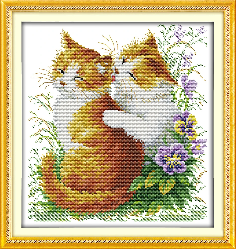 

Kissing cats (2) cross stitch kit cartoon animal lover 14ct 11ct pre stamped DMC color thread embroidery DIY handmade needlework