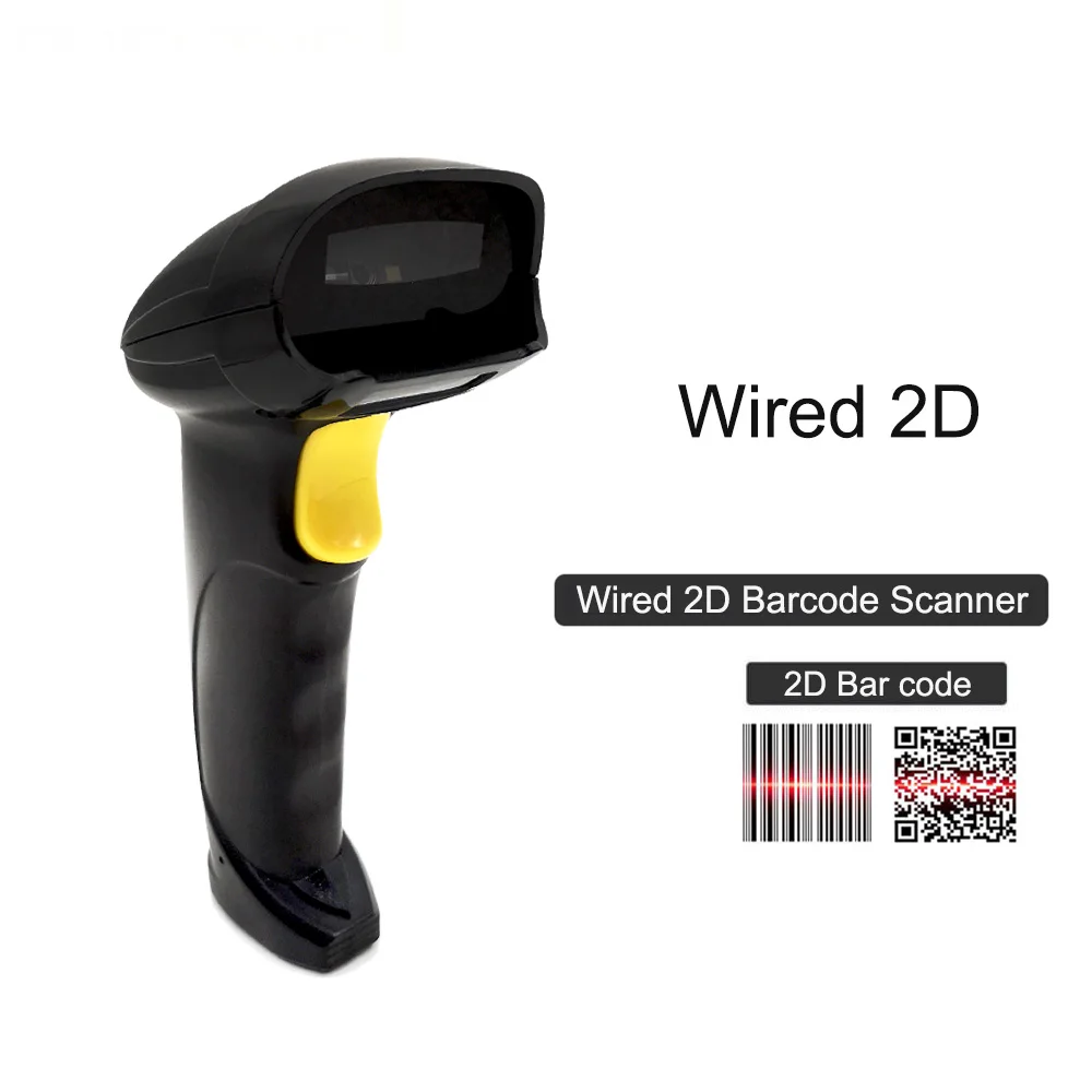 Wired 2D Scanner 1D& 2D штрих-кодов Сканер для супермаркета handel 2D сканер штрих-кода считывания штрих QR код ридер PDF417 2,4G беспроводной и проводной - Цвет: Wired 2D Scanner