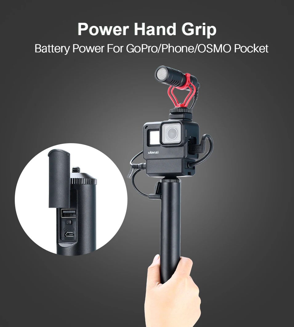 Для DJI OSMO Pocket 5200 мАч 2 в 1 Удлинительный полюс Внешний Аккумулятор ручка для Gopro Hero 7 6 5 eken Sjcam Vlog Stick Grip