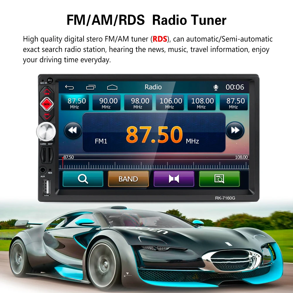 Hikity Автомагнитола 2 din Авторадио RDS GPS навигация FM Bluetooth Мультимедиа Видео плеер с микрофоном Дистанционное управление Стерео