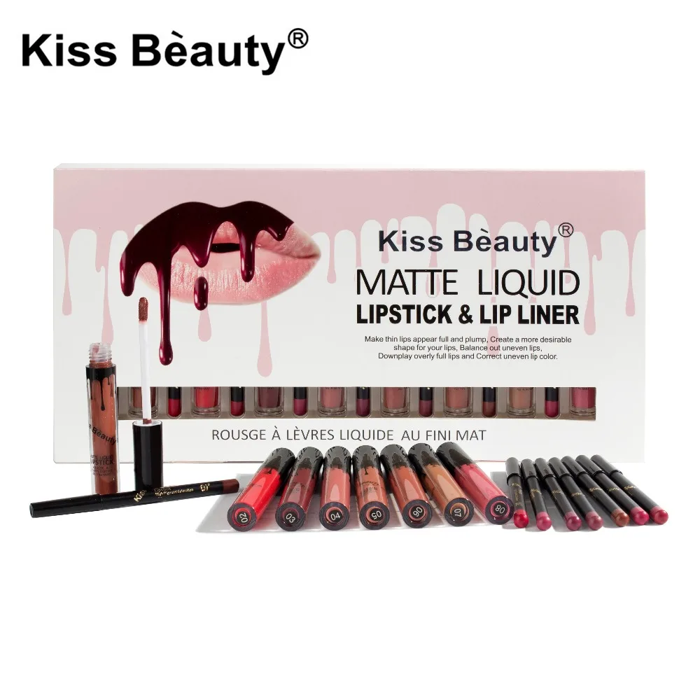 Kiss beauty maquiagem Матовая жидкая помада карандаш стойкий водонепроницаемый блеск для