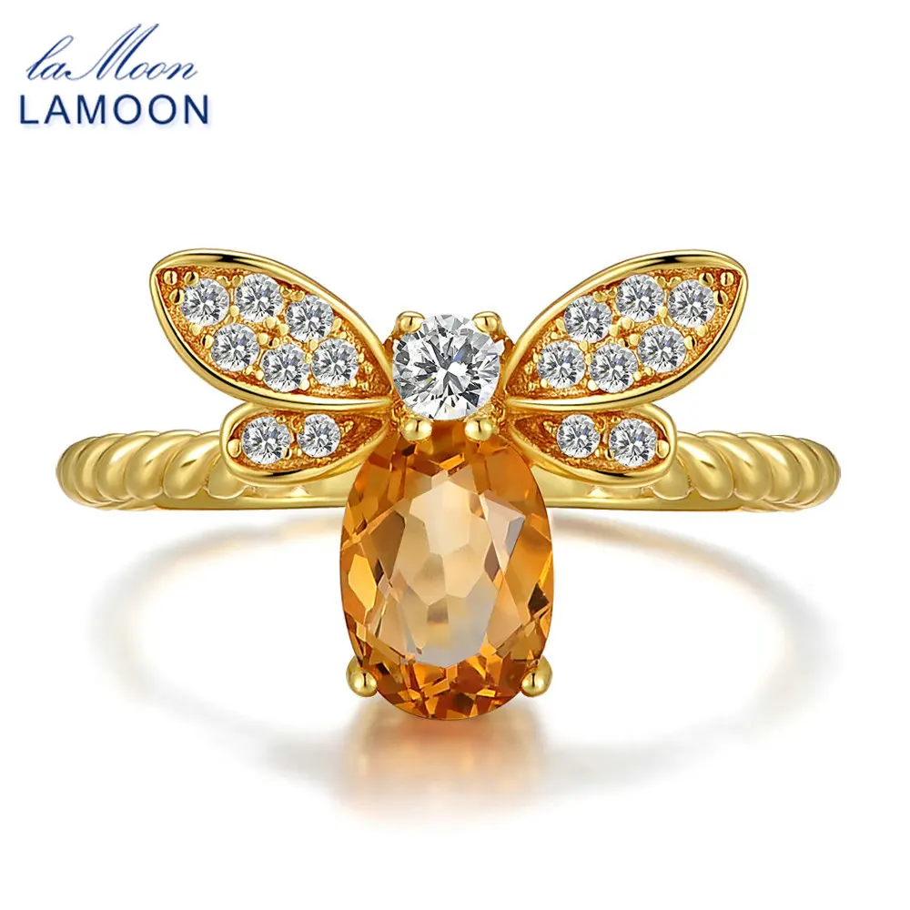 Женское кольцо с натуральным овальным цитрином LAMOON Bee ювелирное изделие из