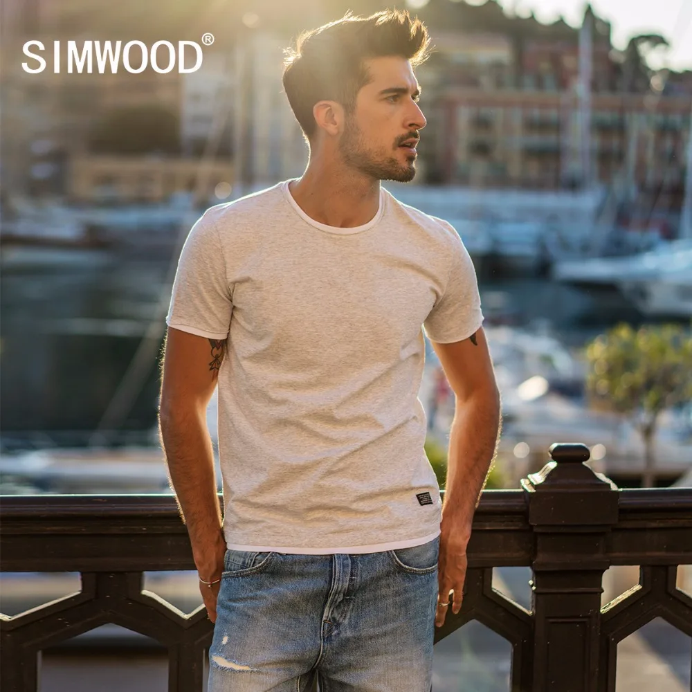 SIMWOOD 2019 летняя новая поддельная Двухслойная футболка мужская с коротким рукавом