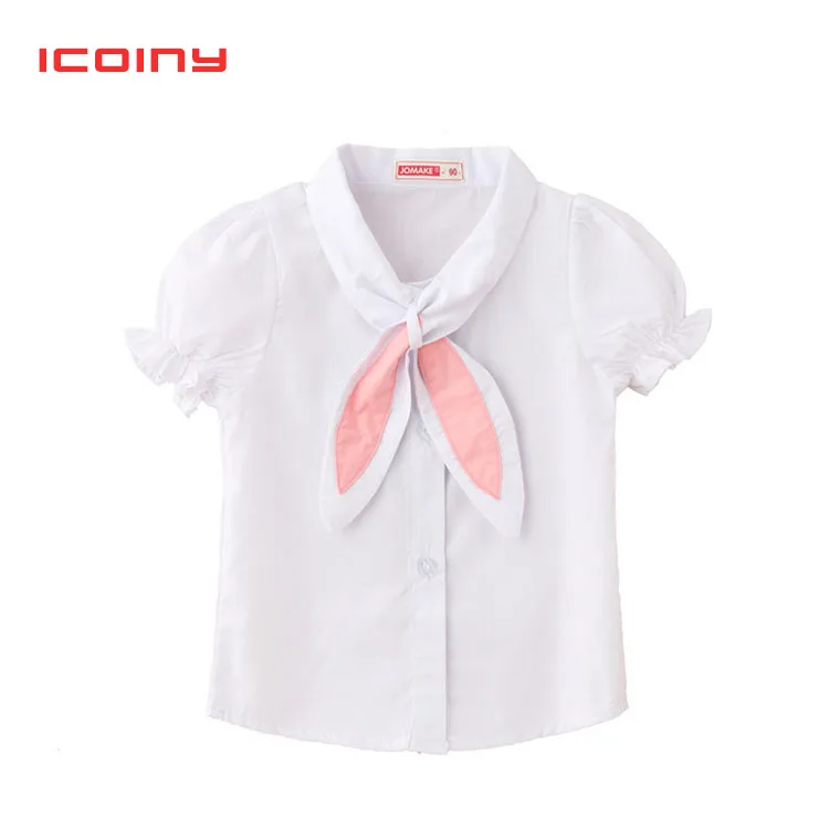 Белые блузки для девочек весна 2019 школьная рубашка с длинными рукавами и бантом - Фото №1