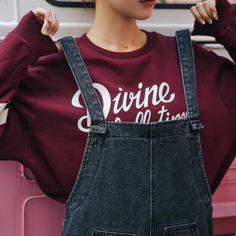Black Jumpsuit Autumn Women 2018 New Loose Wide Leg Streewear Denim Overalls 4 Pockets Fashion Cool Jeans Jumpsuits | Женская одежда