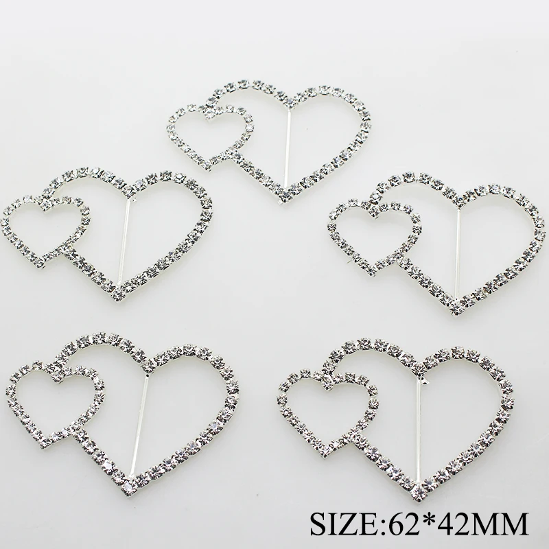 5 шт./лот 62*42 мм пряжки с двойным сердцем и стразами для рукоделия алмазные обуви