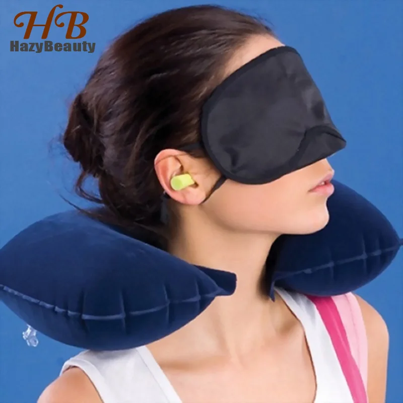 Дорожная подушка для шеи HazyBeauty надувная автомобиля маска глаз и наушники|neck pillow