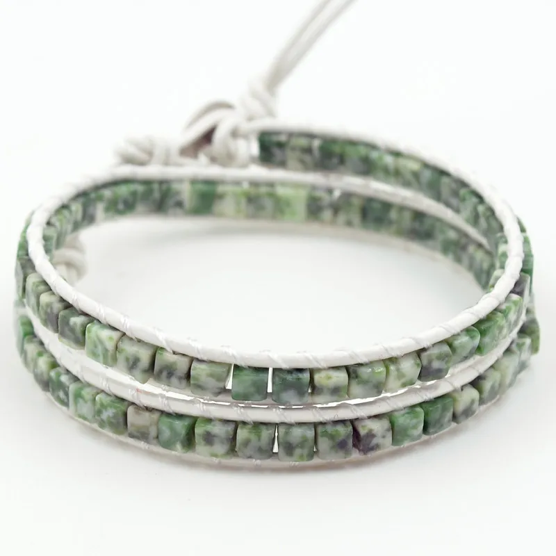 Women Leather Bracelets High End Mix Natural Stones 2 Strands Wrap Vintage Weaving Bead Bracelet Dropshipping | Украшения и