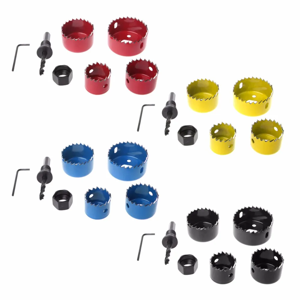 

6Pcs Hole Circular Saw Set Drill Bit Cutting Cutter Round 32mm 38mm 45mm 54mm Blue Yellow Red Black Color