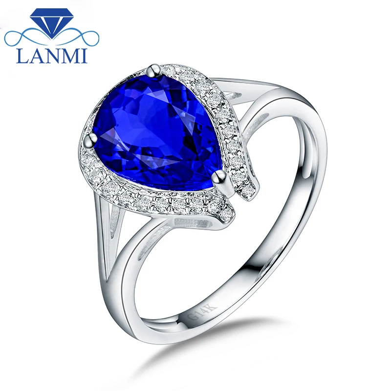 

LANMI Natural Good Tanzanite Wedding Ring Real 14K White Gold Luxury Diamond for Couple Loving Anniversary Fine Jewelry