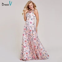 dressv pink evening dress cheap scoop neck a line embroidery lace floor length wedding party formal dress evening dresses