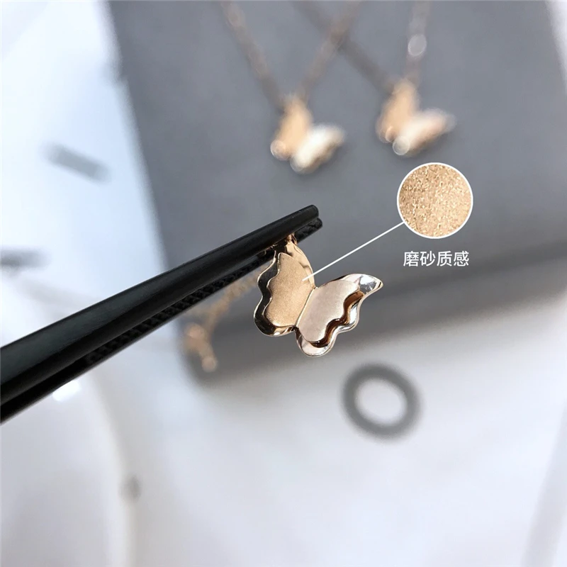 Aazuo None Stones 100% 18K Белое Золото Розовое колье с бабочками кулон ожерелье Подарочное