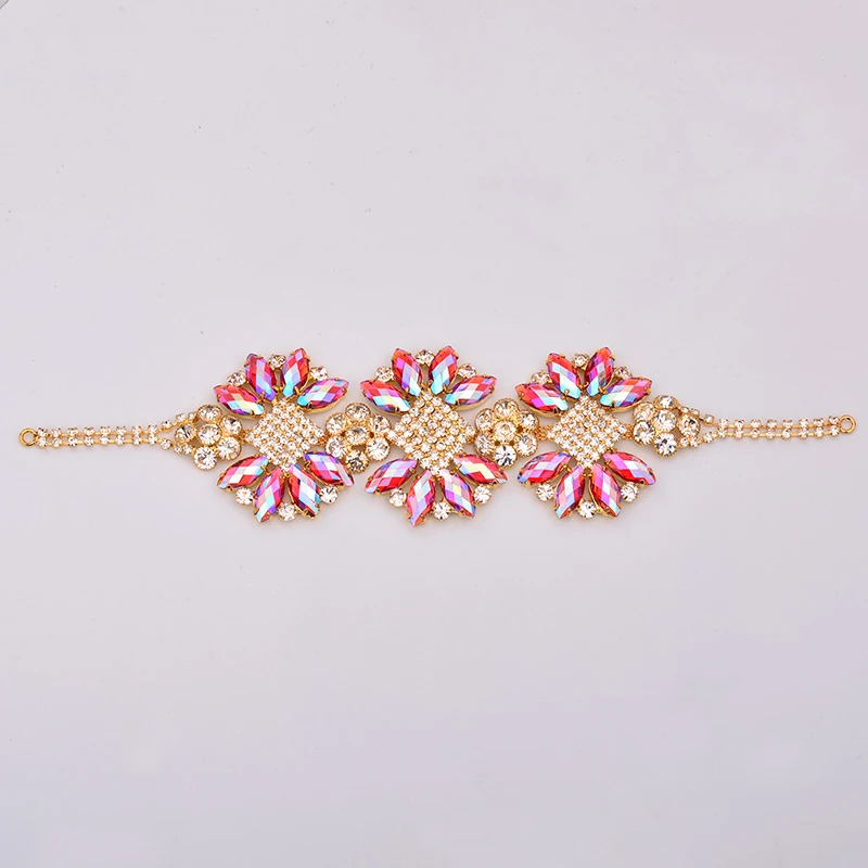 45x205mm Rose AB JUNAO 54x70 мм 7color Кристалл большого размера AB пришить стразы аппликация плоские стразы цветок Пришивные стеклянные стразы овальные камни - Цвет: 45x205mm Rose AB