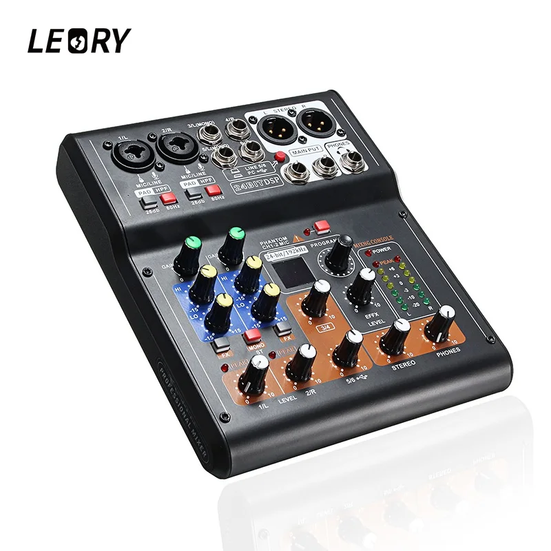 LEORY 4 канала DJ аудио микшер консоль с USB MP3 Jack живое Аудио Смешивание Звука DJ оборудование для караоке KTV музыкальное шоу