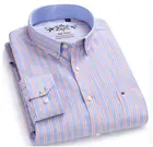 Рубашка мужская на пуговицах, Классическая в контрастную клетку в полоску, с длинным рукавом, из ткани Оксфорд, с левым нагрудным карманом, Повседневная приталенная