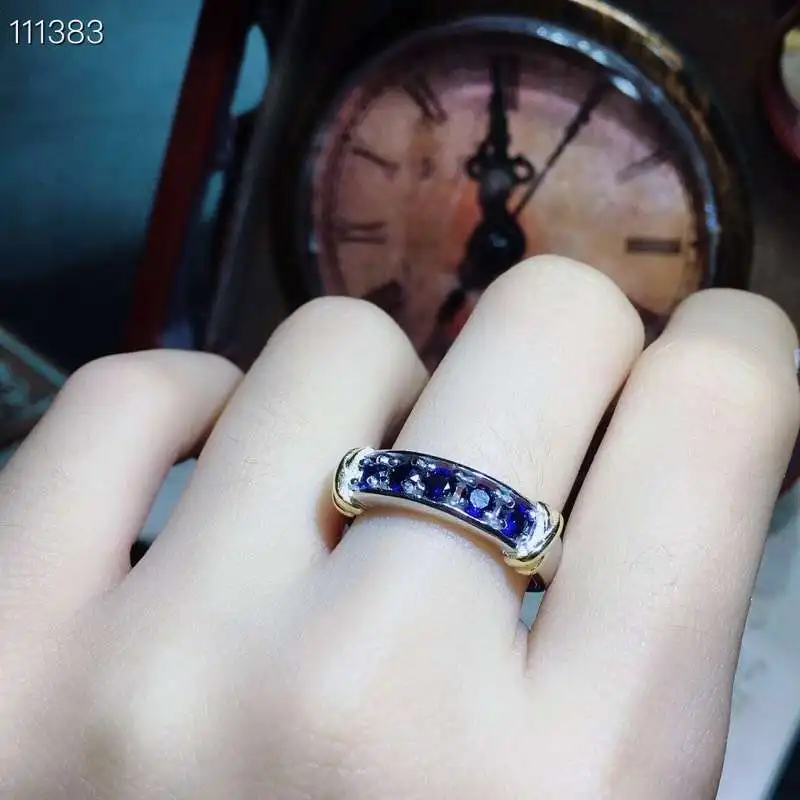 Модное Элегантное кольцо с натуральным синим сапфиром S925 Серебряное драгоценным