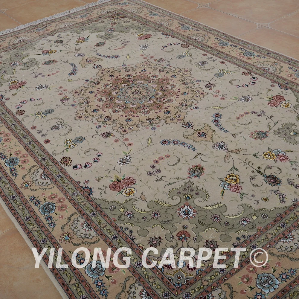 Восточные шерстяные коврики Yilong 6 'x 9' с ручным узлом бежевые толстые