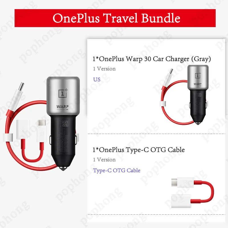 Оригинальное автомобильное зарядное устройство Oneplus Warp Charge 30 5 В = 6 А макс. для 7 Pro
