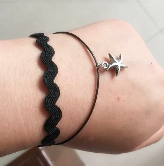 sl198 Double layer Leather rope wave Bracelet For Women Fashion Jewelry Gothic Simple Vintage starfish | Украшения и аксессуары