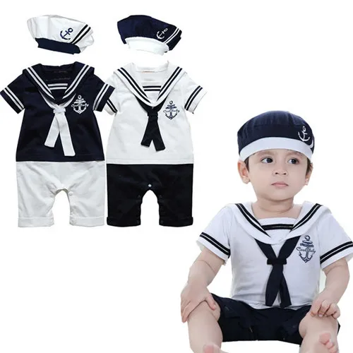 0-24M Newborn Infant Kid Baby Boys Romper Cotton Short Sleeve Tie Jumpsuit Playsuit Hat Captain Sailor Outfits Clothes Set |