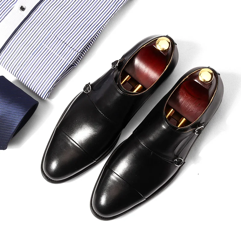 

dress shoes mens Oxford shoe Retro handmade wedding party 2018 spring autumn monk double strap black leather dress oxfords shoes
