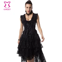black floral lace gothic corset dress victorian corsets and bustiers steampunk clothing swallowtail sexy dress burlesque costume