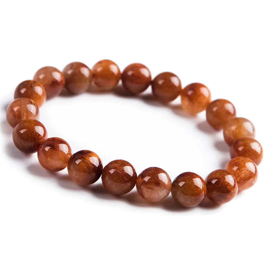 

Natural Genuine Copper Needle Rutilated Quartz Crystal Mens Powerful Beads Bracelet 11MM