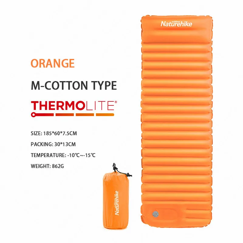 Orange-M Cotton Naturehike надувная кровать 7,5 см утолщенный походный коврик с подушкой легкий открытый тент спальный коврик надувной матрас NH18Q001-D - Цвет: Orange-M Cotton