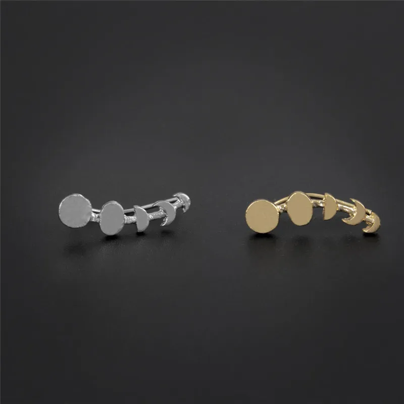 BOAKO Girls Women Stud Earrings Moon Phases Climbers Ear Crawlers Silver / Gold Color 23x7mm 1 Pair Changing | Украшения и