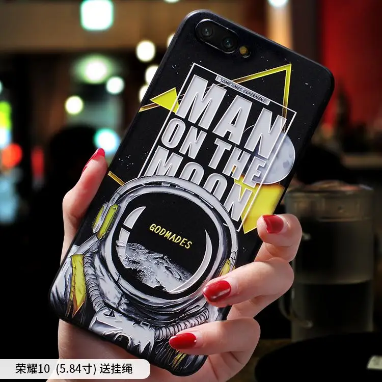 Initial D Moon Astronaut Smoking warning embossed Relief case For Huawei Honor 10 honor10 8 honor8 cover |