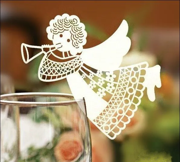 Бесплатная доставка 500 шт./лот ангел лазерная резка бокал для вина карточки
