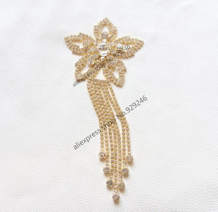 gold white 2 шт./лот вышивка на звезде стразы аппликация с кисточкой бахрома серебро золото ab Кристалл Цвет DIY свадебное вечернее платье - Цвет: gold white