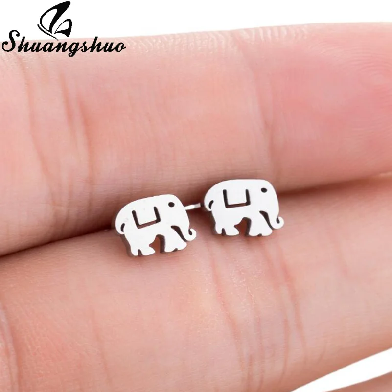 Elephant Shuangshuo милые лунные серьги-гвоздики для женщин черные серьги из нержавеющей стали геометрические корейские сережки oorbellen boucle d'oreille - Окраска металла: Elephant