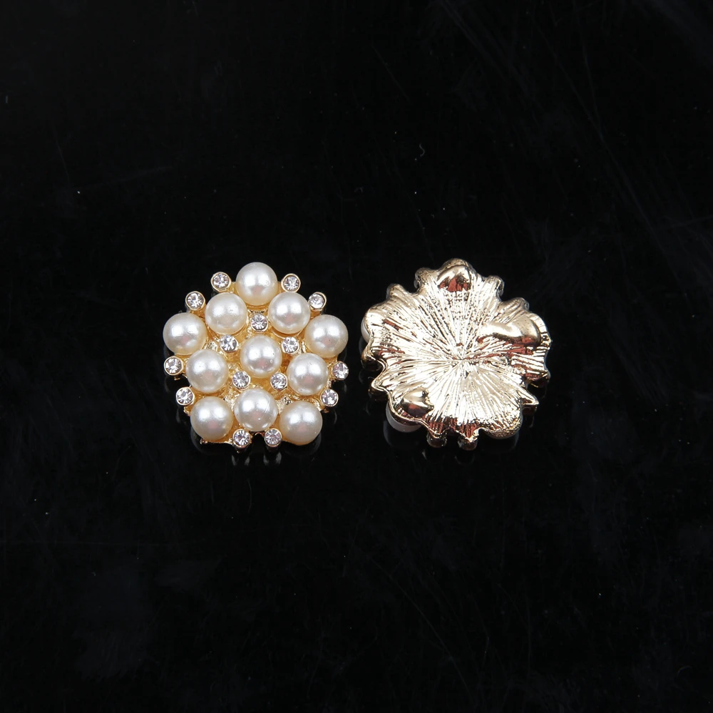 Nishine Flat Back Alloy Faux Pearl Button Gold Silver Rhinestone Jewel Wedding Bridals Prom Embellishment Hair Accessory |