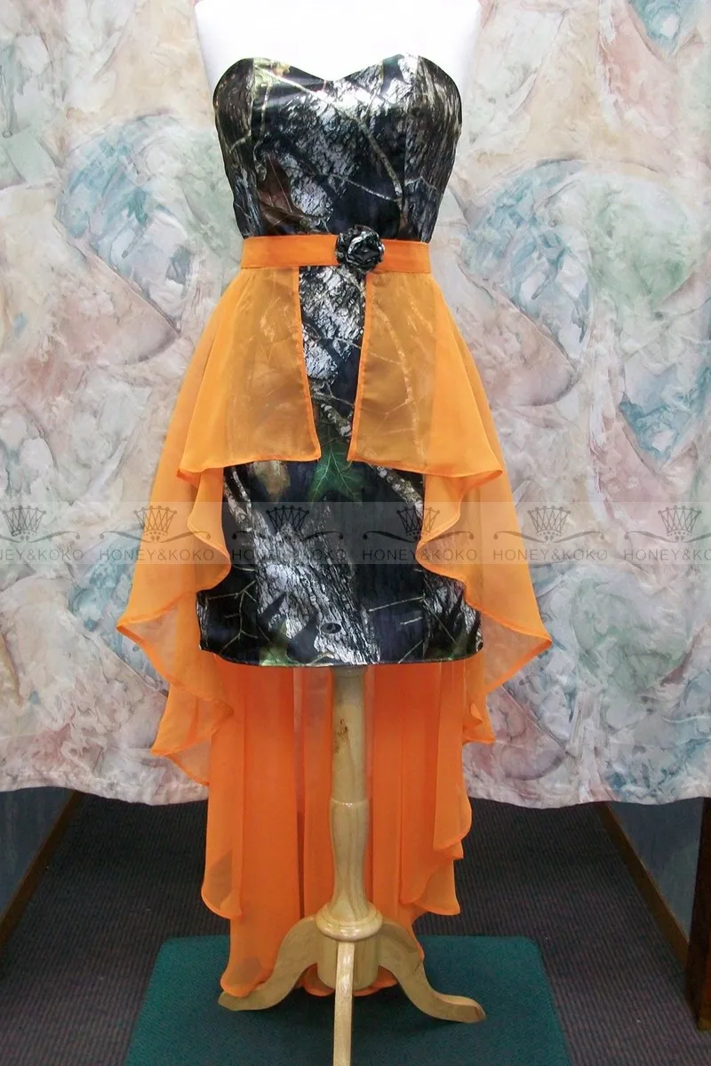 Платье подружки невесты с камуфляжным принтом короткое мини-платье оранжевой