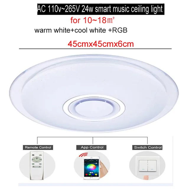 45cm 24w with ring Rgb bluetooth светодиодные музыка потолочные светильники APP дистанционного Управление акрил светодиодная лампа с регулировкой освещения 110 220 V 24 W Lamparas де Techo крепление для светодиодов - Цвет корпуса: 45cm 24w with ring