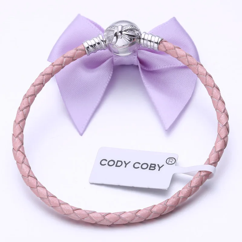 Браслеты из натуральной кожи розового цвета с цепочкой в виде змеи браслет