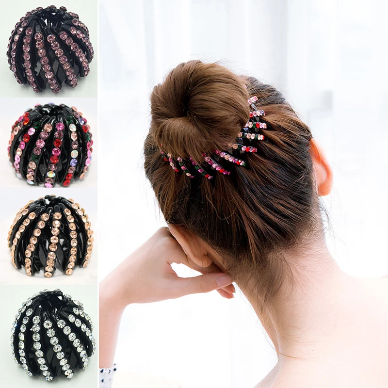 New Design Vintage Multi-color Rhinestone Elegant Bird Nest Hair Ponytail Holder Fair Crab Claw Clip Hairpin Ball Shape 8C0205 | Украшения