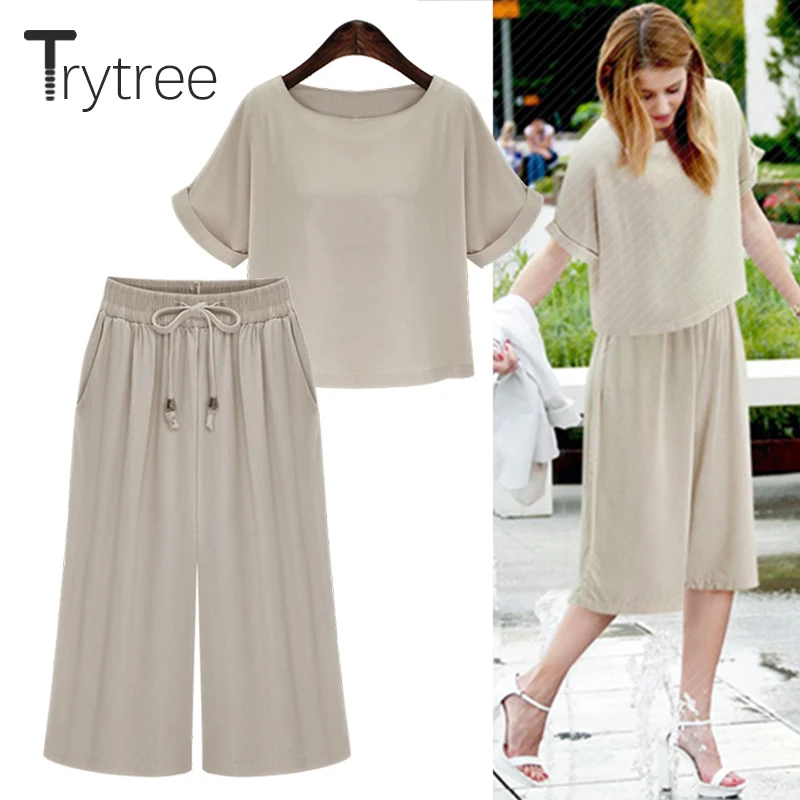 Женский офисный костюм Trytree повседневный однотонный топ и брюки из двух