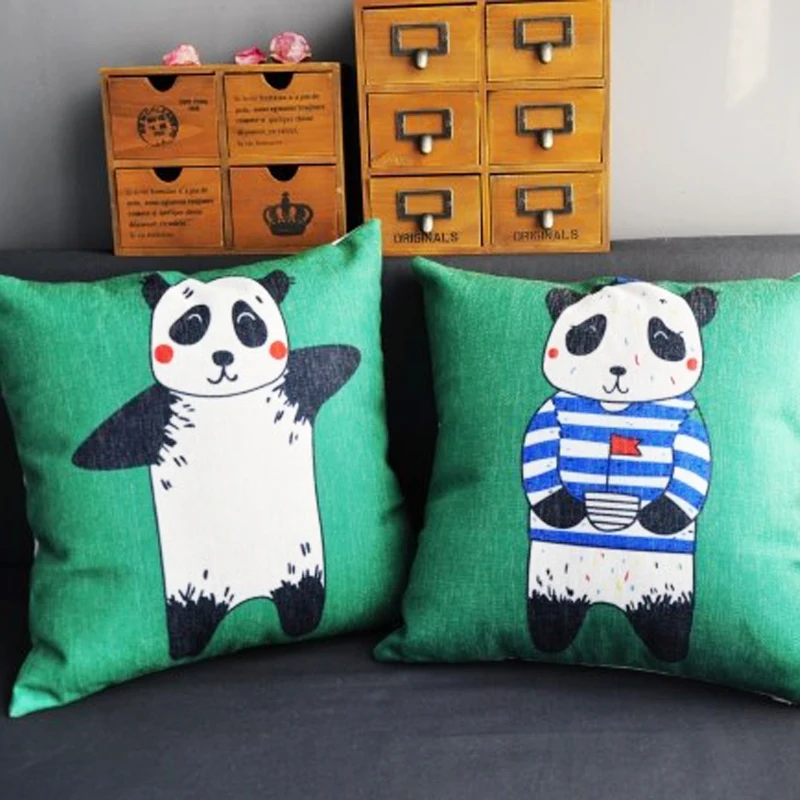 Современные Пару Зеленый Мило Детски Панда Подушки Крышки Белье Хлопок Диван